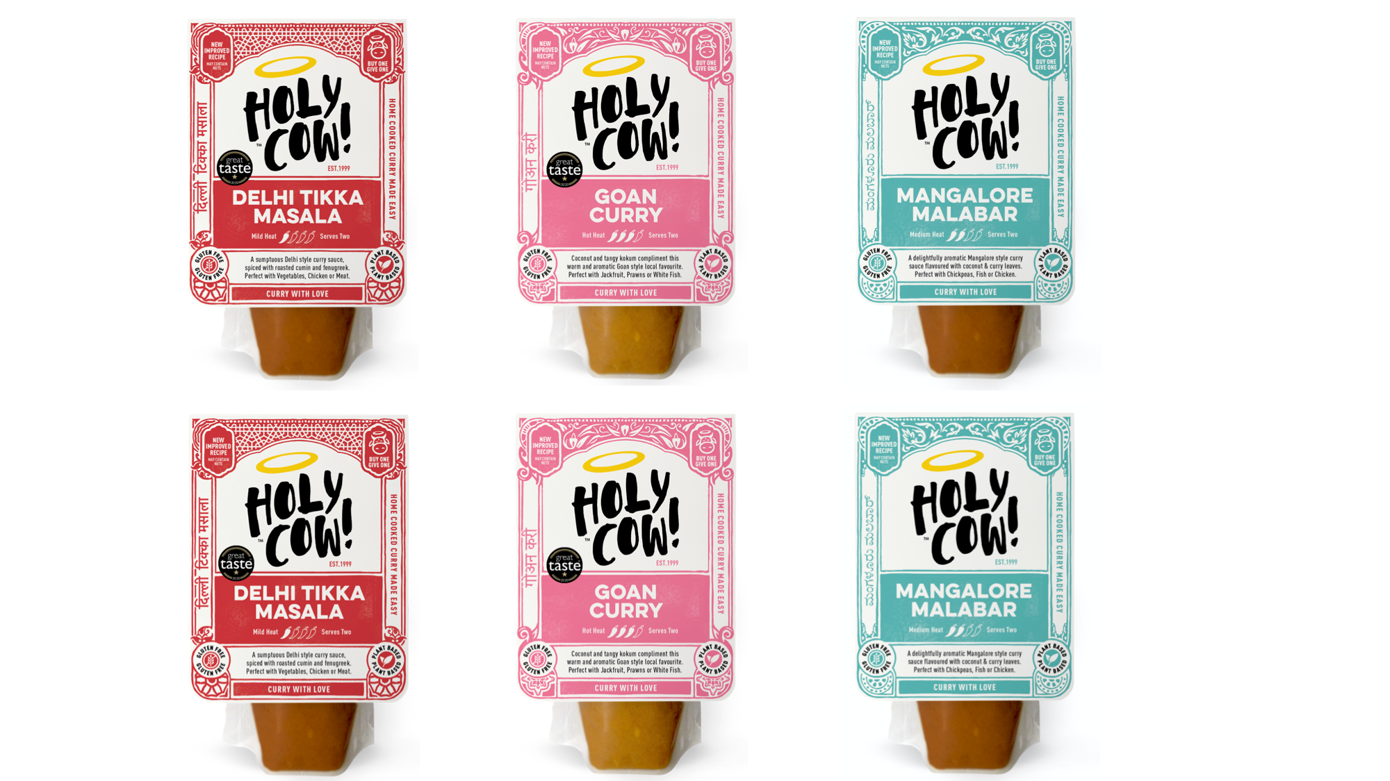 Holy Cow! Vegan Curry Sauces Best Sellers (3 Different Flavours, Pack of 6)